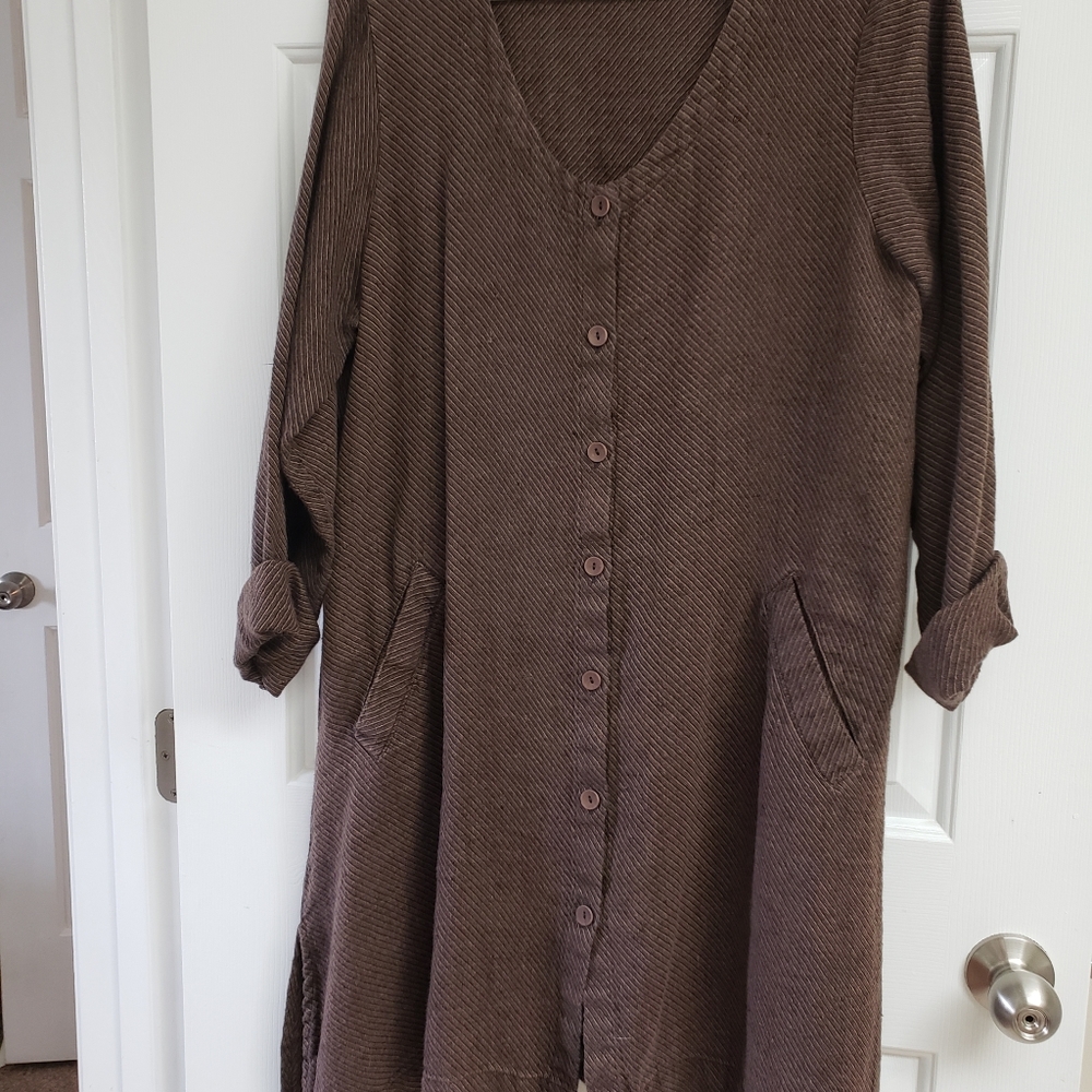 Flax small brown linen duster/dress
